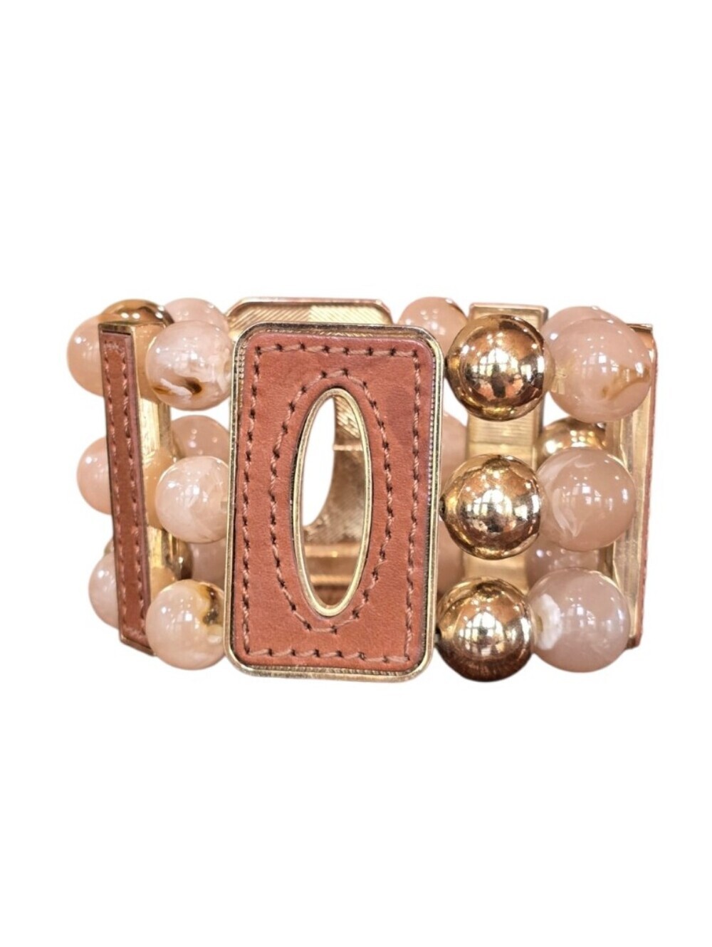 Chico's 3 Strand Brown Gold Bead Wide Stretch Bracelet